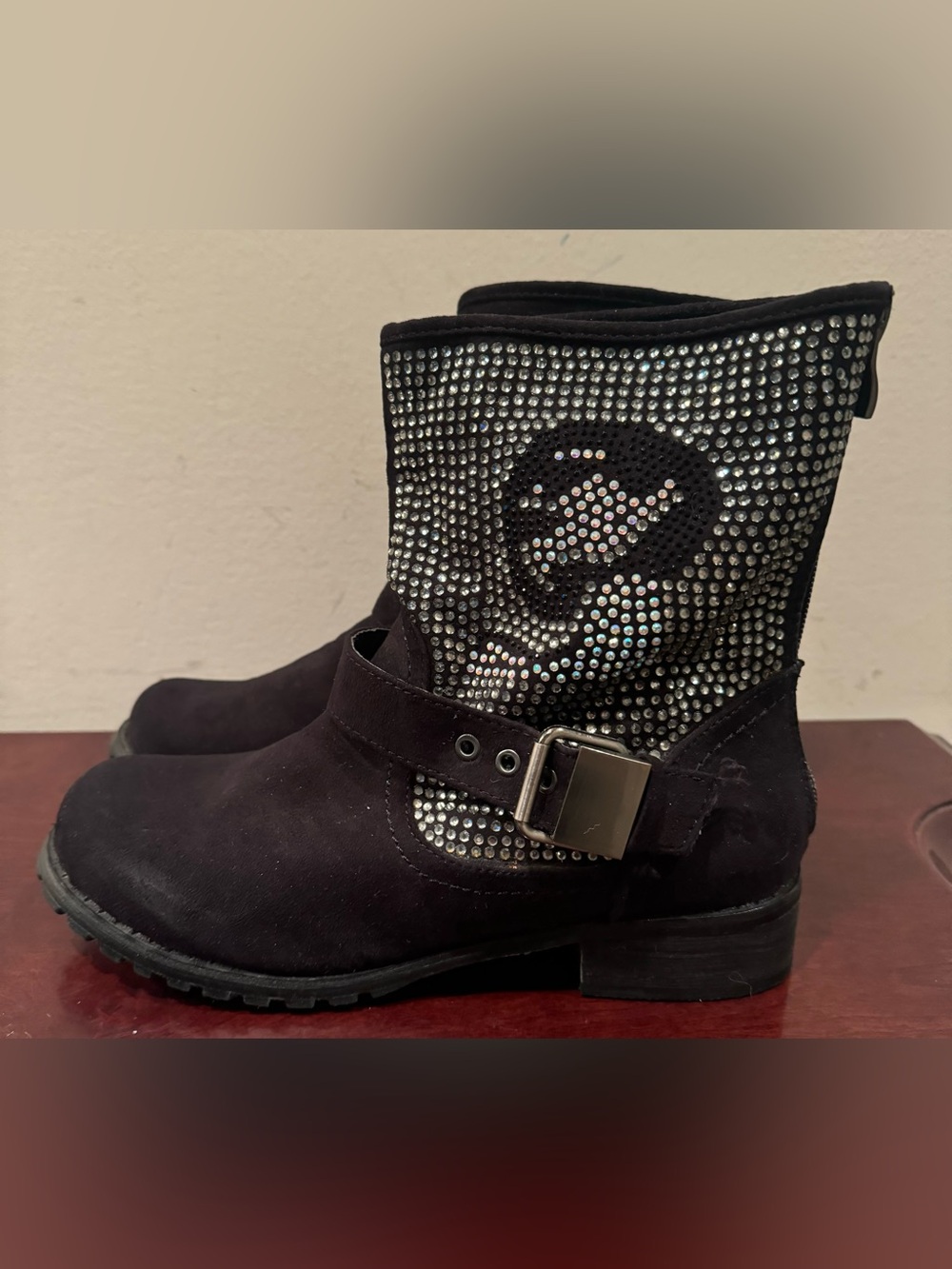 Women’s Italina Black Sparkle Studded Ankle Boots - Size 7